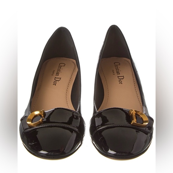 NEW, NEVER WORN: AUTHENTIC C’est Dior Black Patent Leather Ballet Flats, Size 37 - Picture 1 of 10